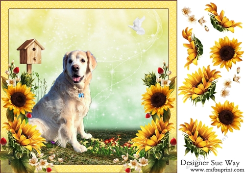 Alfie Golden Retriever Flower Garden 8x8 Card Front & Decoupage