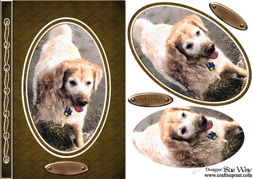 Alfie Golden Retriever Muddy Puddle Card Front & Topper