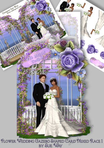 Flower Wedding Gazebo Shaped Card Mixed Race 1