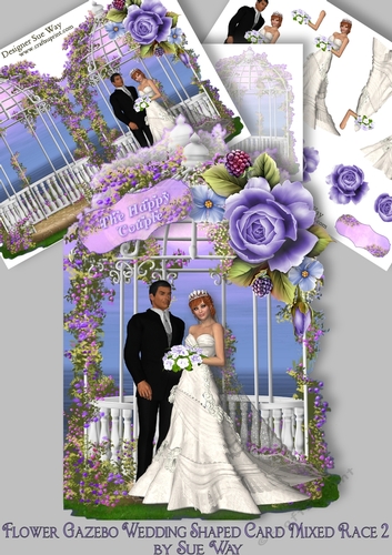 Flower Gazebo Wedding Shaped Card Decoupage Mixed Race 2 Mini Kit 
