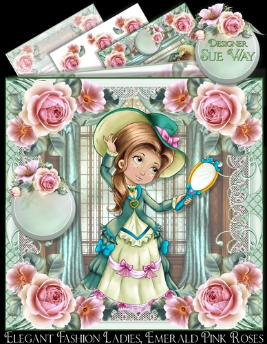 Elegant Fashion Ladies, Emerald Pink Roses Mini Kit