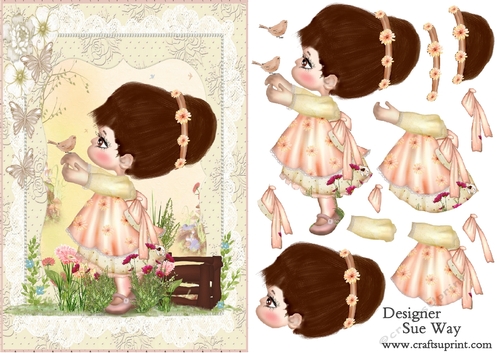 Cute Little Suzie In the Garden A5 Card Front & Decoupage