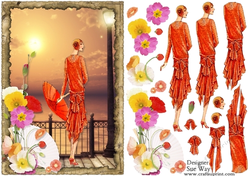 Vintage Promenade Fashion Lady A5 Card Front & Decoupage