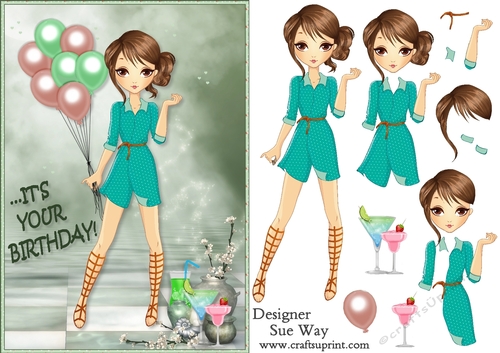 Its your Birthday! Fashion Girl Cocktail Party Card Front & Decoupage