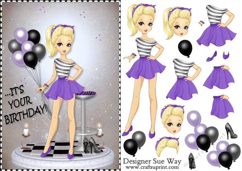 Its your Birthday! Fashion Girl Balloons & Shoes Card Front & Decoupage