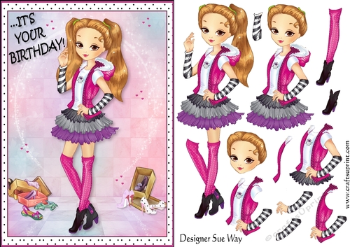 Its your Birthday! Fashion Girl Shopping for Shoes Card Front & Decoupage