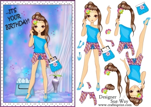 Its your Birthday! Fashion Girl Hippy Chic Card Front & Decoupage