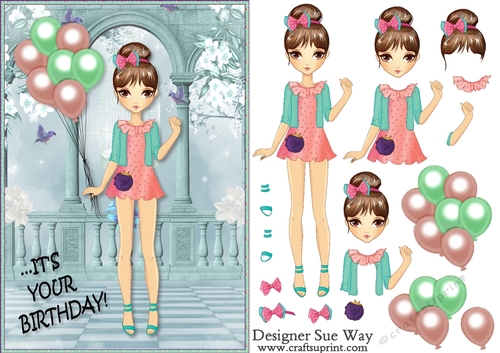 Its your Birthday! Fashion Girl Party Poser Card Front & Decoupage