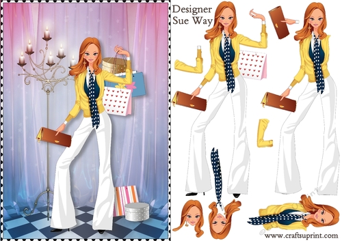 Shopping Girls! Gold Handbag Card Front & Decoupage