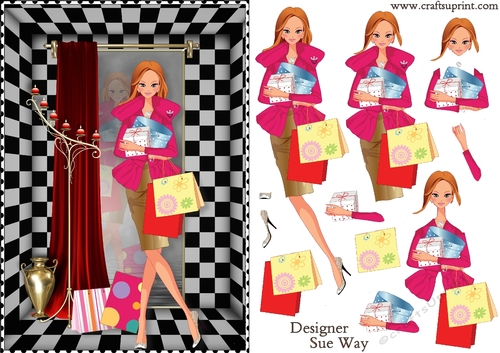 Shopping Girls! Mirror Mirror Card Front & Decoupage