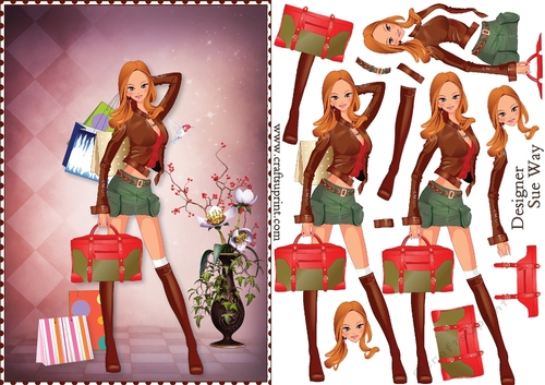 Shopping Girls! Thigh High Boots Card Front & Decoupage