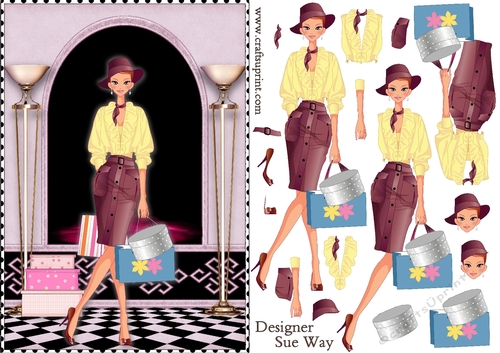 Shopping Girls! Frilled Shirt & Fedora Hat Card Front & Decoupage