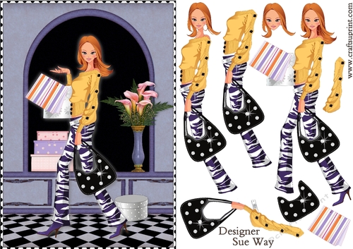 Shopping Girls! A Bit of Bling Card Front & Decoupage