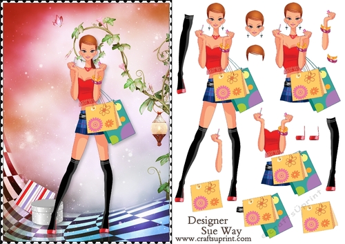 Shopping Girls! Red Shoes and Lippy Card Front & Decoupage
