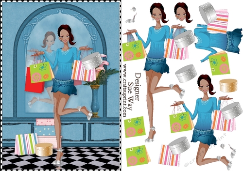 Shopping Girls! Shopping Spree Dark Skin Card Front & Decoupage