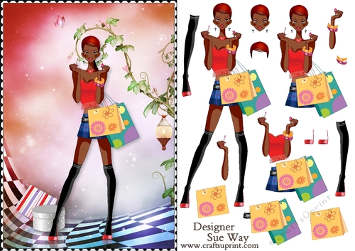 Shopping Girls! Red Shoes and Lippy Dark Skin Card Front & Decoupage