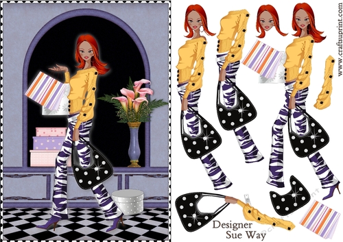 Shopping Girls! A bit of Bling Dark Skin Card Front & Decoupage
