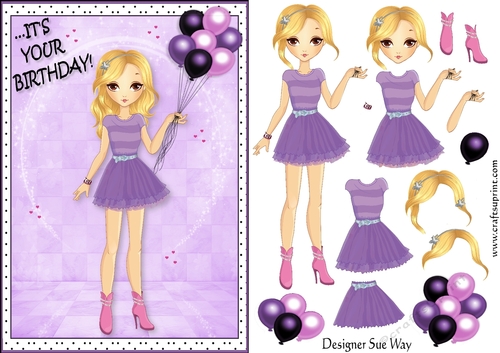 Its your Birthday! Fashion Girl Wheres the Party Card Front & Decoupage