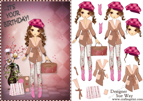 Its your Birthday! Fashion Girl Loves to Shop Card Front & Decoupage