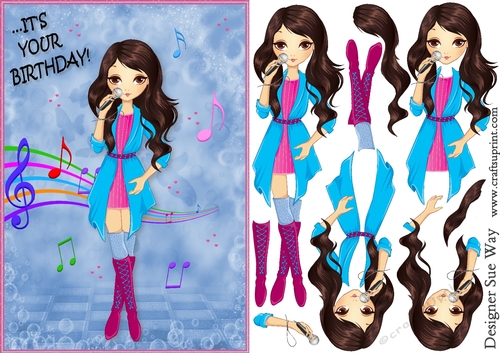 Its your Birthday! Fashion Girl Karaoke Card Front & Decoupage