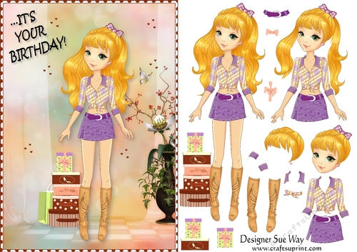 Its your Birthday! Fashion Girl Lets Shop Card Front & Decoupage