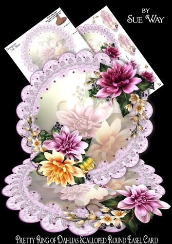 Pretty Ring of Dahlias Scalloped Round Easel Card Mini Kit