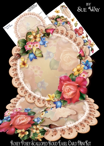 Rosey Posey Scalloped Round Easel Card Mini Kit