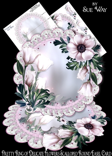 Pretty Ring of Delicate Flowers Scalloped Round Easel Card MIni Kit