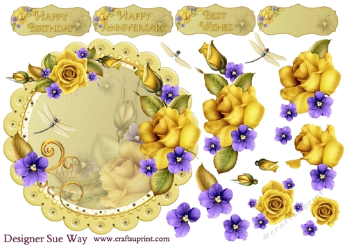 Yellow Roses Scalloped Round Topper & Decoupage