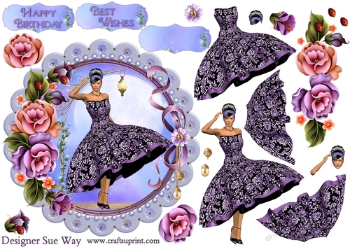 Lilac 1950s Lady Scalloped Round Topper & Decoupage