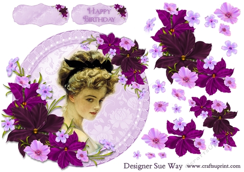 Vintage Lady in the Flowers Round Topper & Decoupage