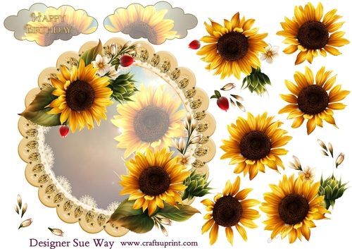 Stunning Sunflowers Scalloped Round Card Topper
