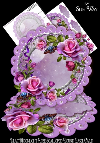 Lilac Moonlight Rose Scalloped Round Easel Card Mini Kit
