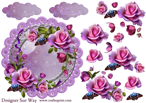 Lilac Moonlight Rose Scalloped Round Topper & Decoupage
