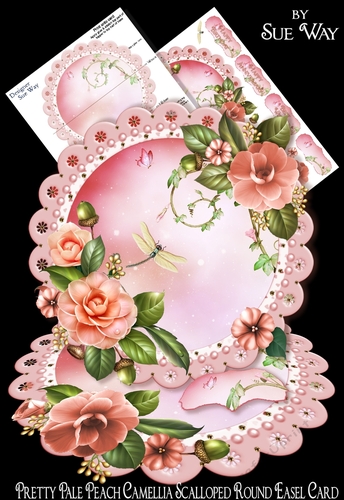 Pretty Pale Peach Camellia Scalloped Round Easel Card Mini Kit