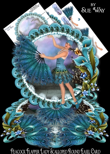 Peacock Flapper Lady Scalloped Round Easel Card Mini Kit 