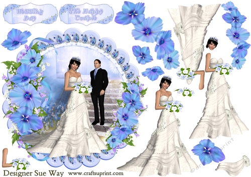In Blue Bride and Groom Scalloped Round Card Topper
