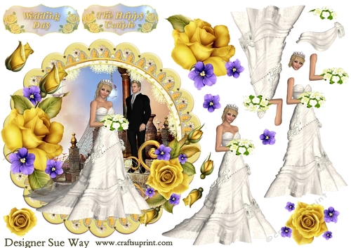 Lemon Roses Bride Scalloped Round Topper & Decoupage