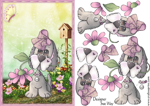 Flower Puppy Dog Card Front & Decoupage