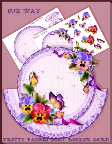 Pretty Pansies Doily Rocker Card Mini Kit