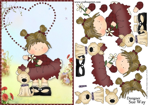 Little Country Girl & her Dog Card Front & Decoupage