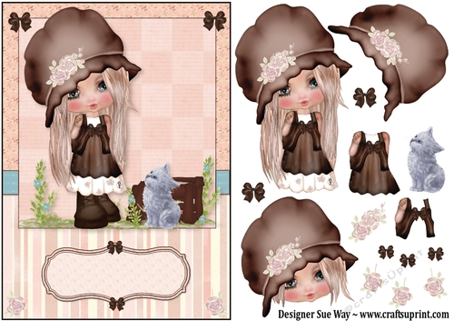 Little Girl & Her Kitten Card Front & Decoupage