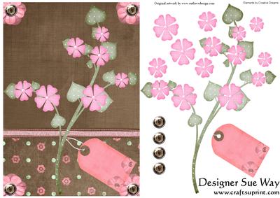 Pink Funky Flowers Card Front Decoupage