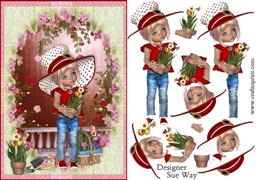 Sweet Little Gardener A5 Card Front & Decoupage