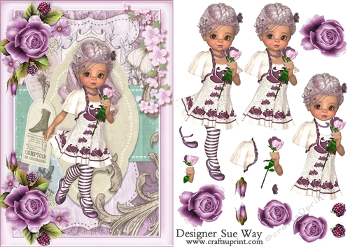 Sweet Little Lilac Rose A5 Card Front & Decoupage