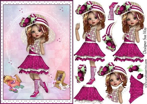 Sweet Little Fashion Girl A5 Card Front & Decoupage