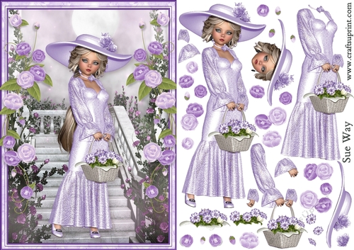 Sweet Little Basket of Lilac Flowers A5 Card Front & Decoupage