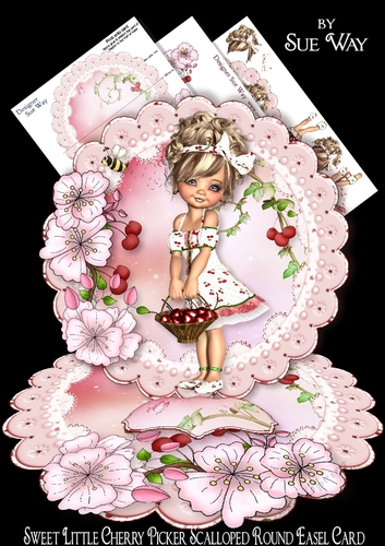 Sweet Little Cherry Picker Scalloped Round Easel Card Mini Kit