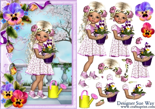 Sweet Little Pansy A5 Card Front and Decoupage