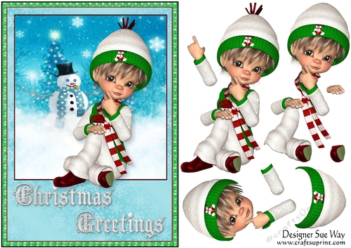 Sweet Little Boy Dreaming in the Snow A5 Card Front & Decoupage